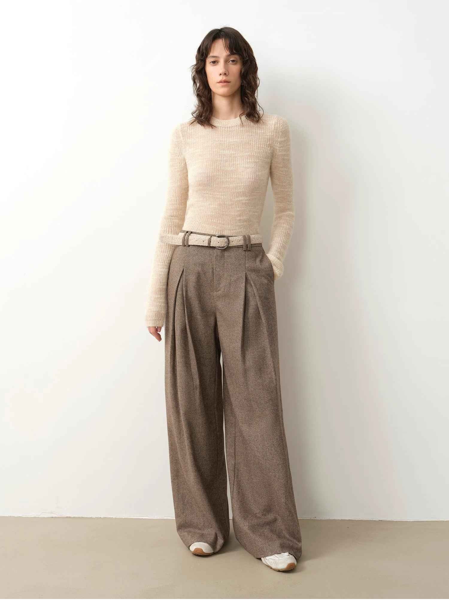 "City Stroll" casual and relaxed wool - blend double - pleated straight draped wide - leg casual trousers for autumn - variant_title