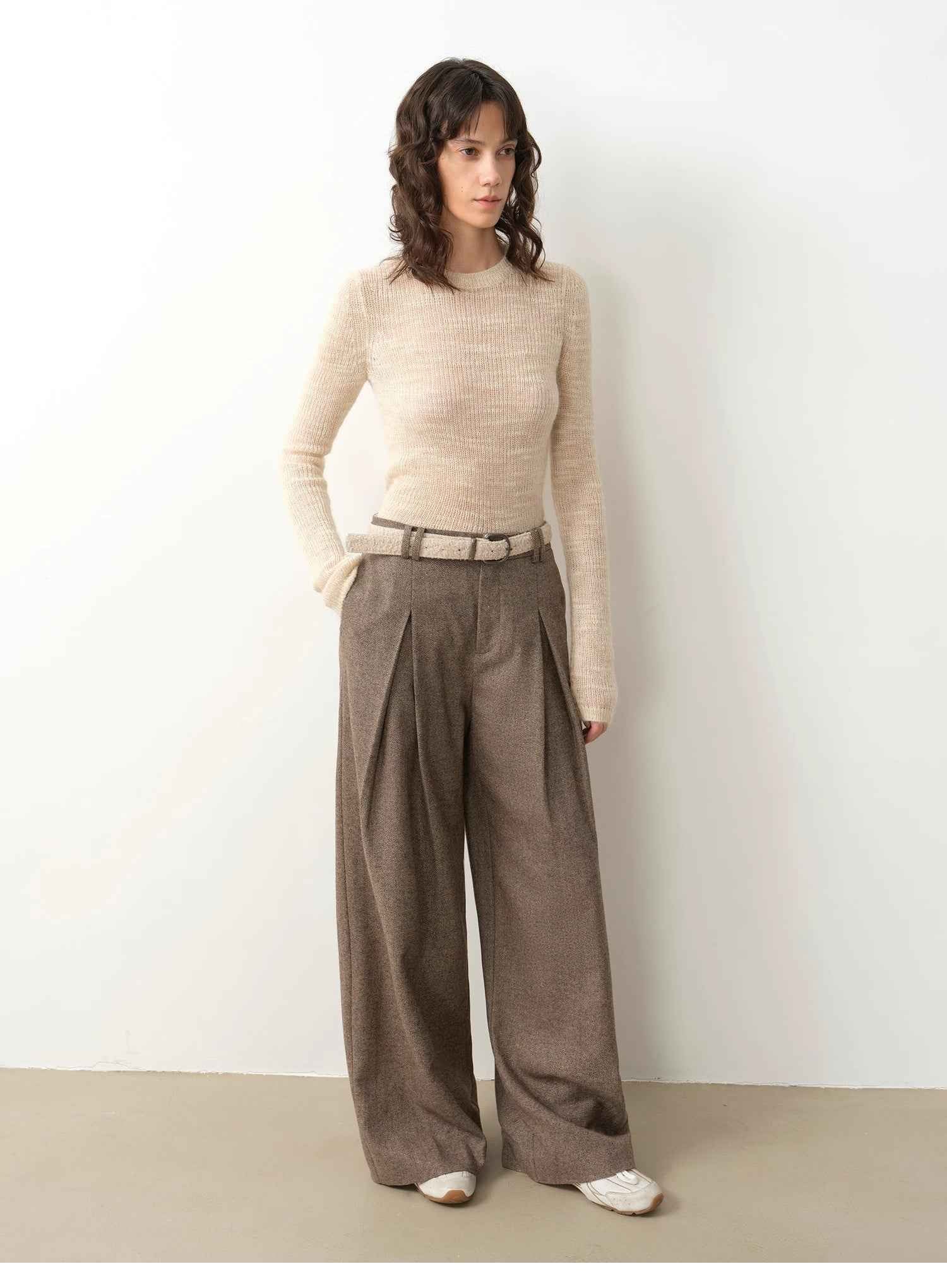 "City Stroll" casual and relaxed wool - blend double - pleated straight draped wide - leg casual trousers for autumn - variant_title