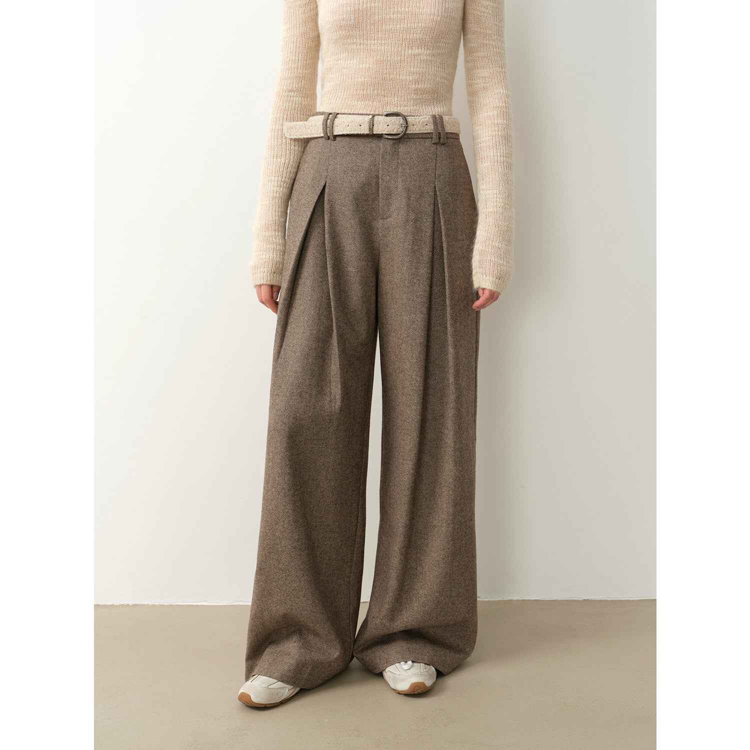 "City Stroll" casual and relaxed wool - blend double - pleated straight draped wide - leg casual trousers for autumn - variant_title