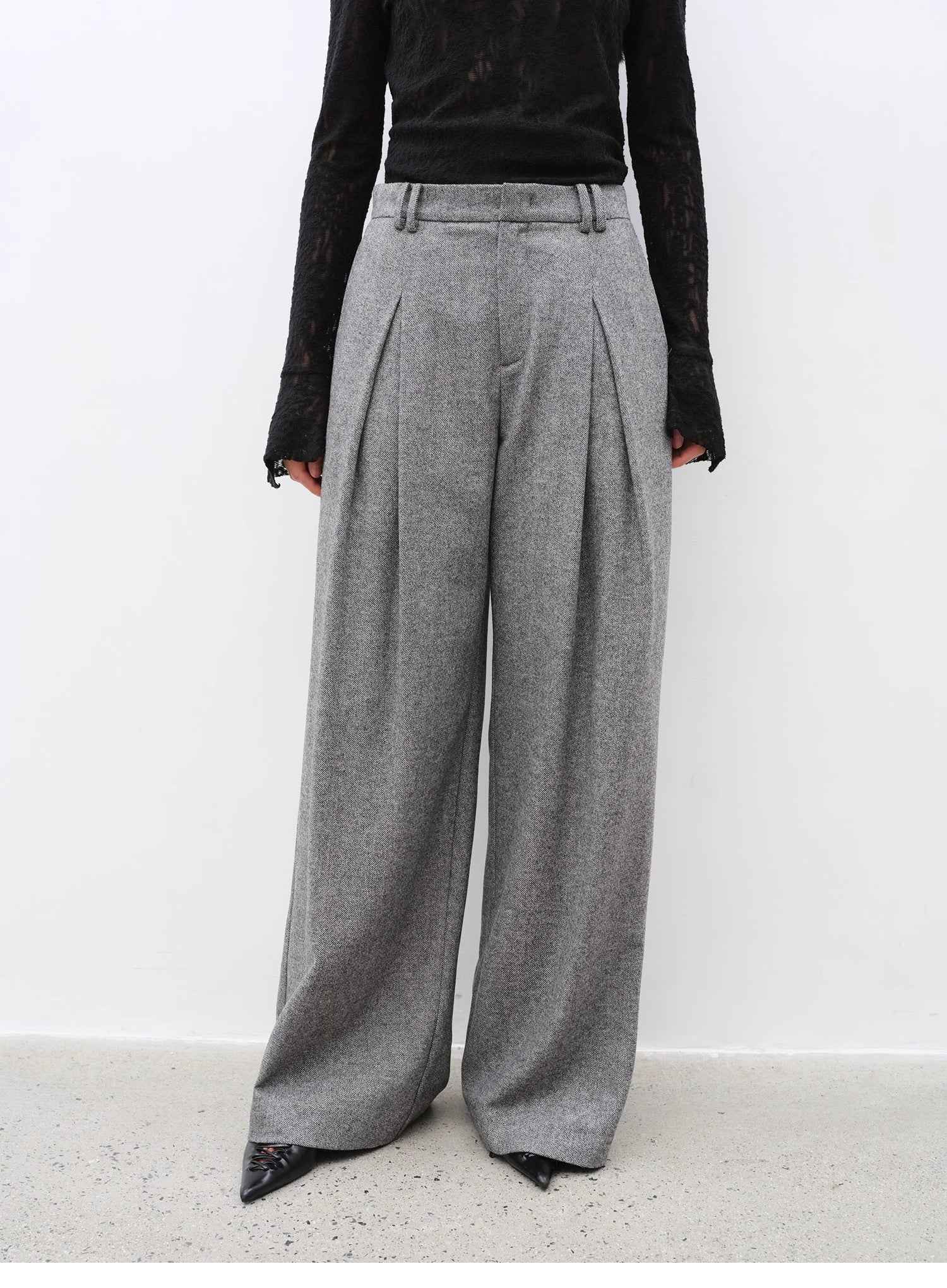 "City Stroll" casual and relaxed wool - blend double - pleated straight draped wide - leg casual trousers for autumn - variant_title