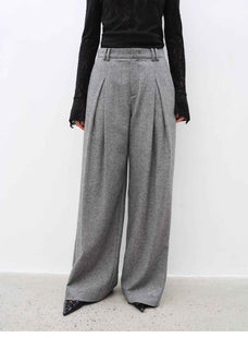 "City Stroll" casual and relaxed wool - blend double - pleated straight draped wide - leg casual trousers for autumn - variant_title