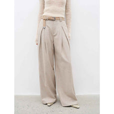 "City Stroll" casual and relaxed wool - blend double - pleated straight draped wide - leg casual trousers for autumn - variant_title