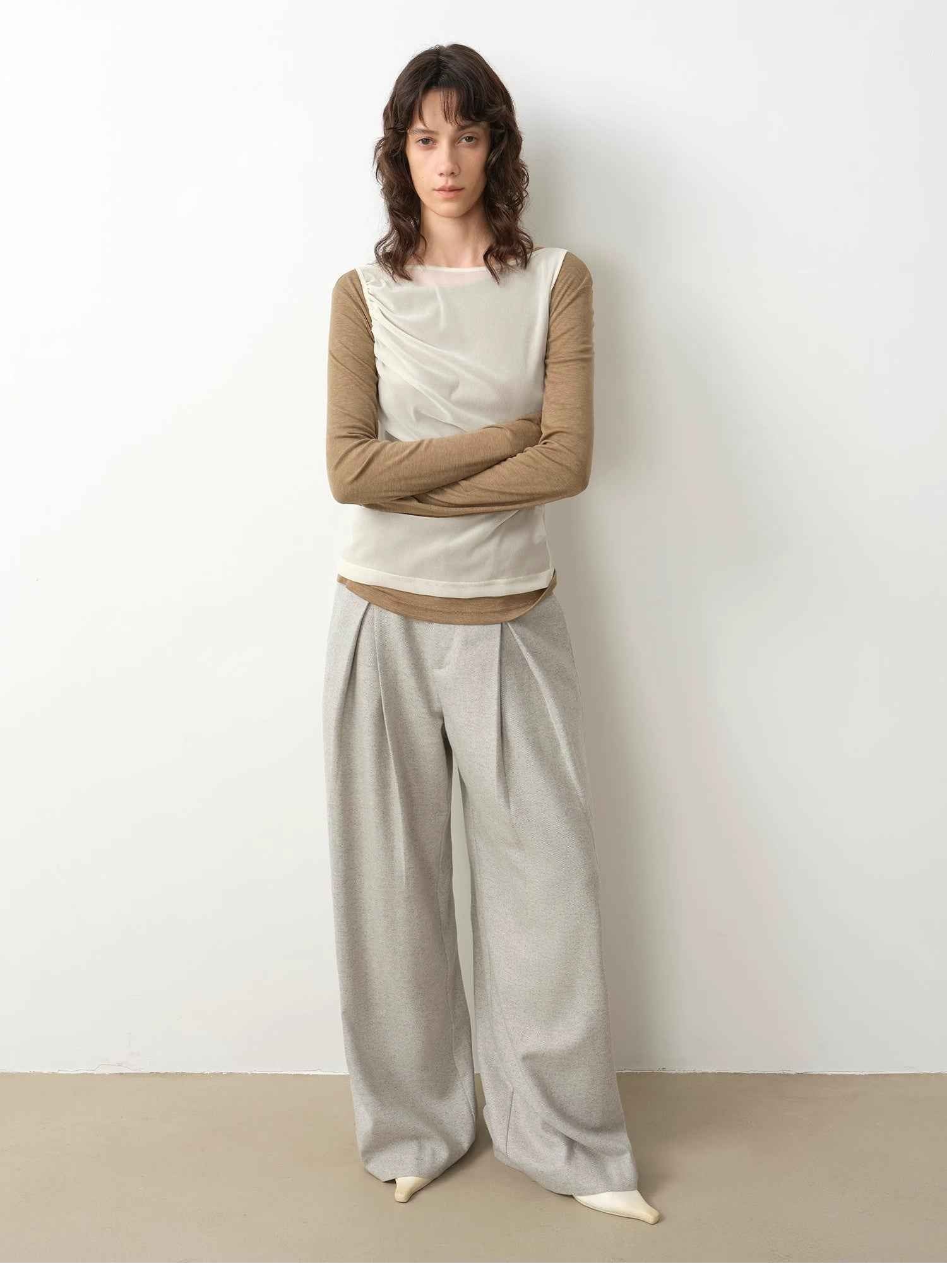 "City Stroll" casual and relaxed wool - blend double - pleated straight draped wide - leg casual trousers for autumn - variant_title