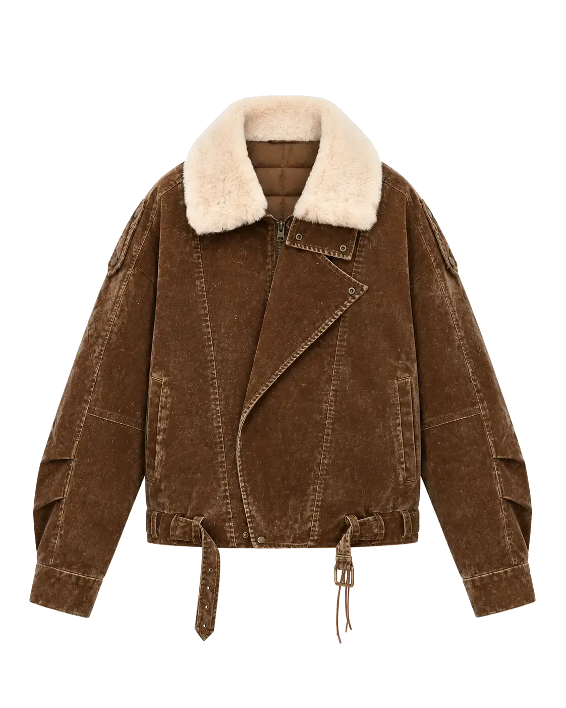 Fireladyfur City Travel SUN GOLD BROWN flocked denim down parka with fox fur collar front cutout
