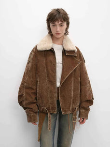 Model wearing Fireladyfur City Travel SUN GOLD BROWN fox fur down parka front view