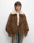 Model wearing Fireladyfur City Travel SUN GOLD BROWN fox fur down parka front view