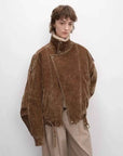 Back model view of Fireladyfur City Travel SUN GOLD BROWN flocked denim down parka