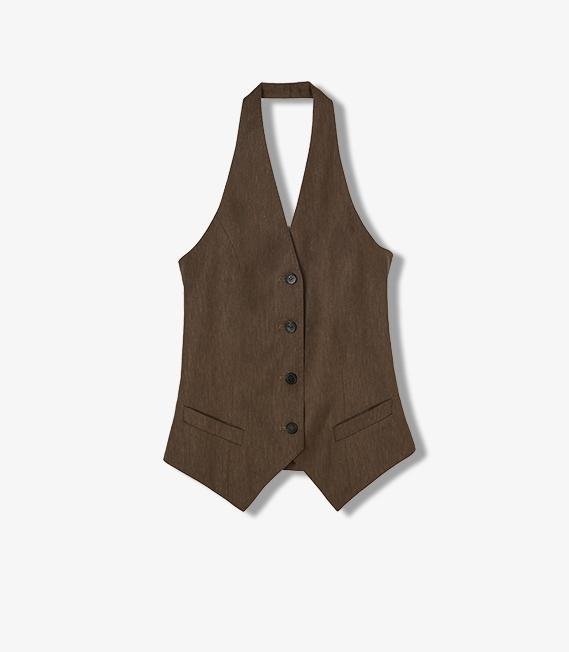 Classic old money style cool feeling silk linen halterneck sleeveless short vest women's top - variant_title