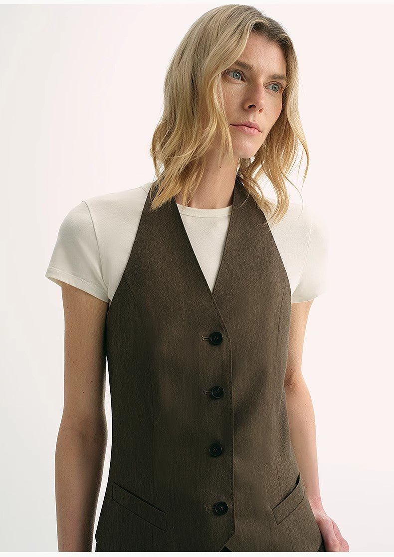 Classic old money style cool feeling silk linen halterneck sleeveless short vest women's top - variant_title