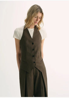 Classic old money style cool feeling silk linen halterneck sleeveless short vest women's top - variant_title
