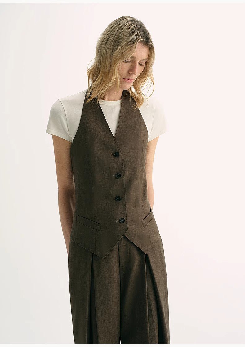 Classic old money style cool feeling silk linen halterneck sleeveless short vest women's top - variant_title