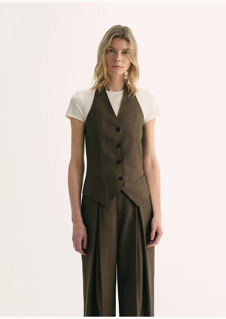 Classic old money style cool feeling silk linen halterneck sleeveless short vest women's top - variant_title