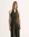 Classic old money style cool feeling silk linen halterneck sleeveless short vest women's top - variant_title