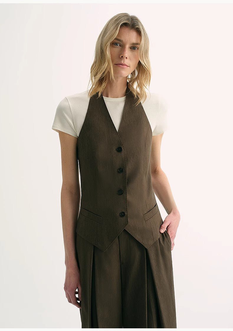 Classic old money style cool feeling silk linen halterneck sleeveless short vest women's top - variant_title