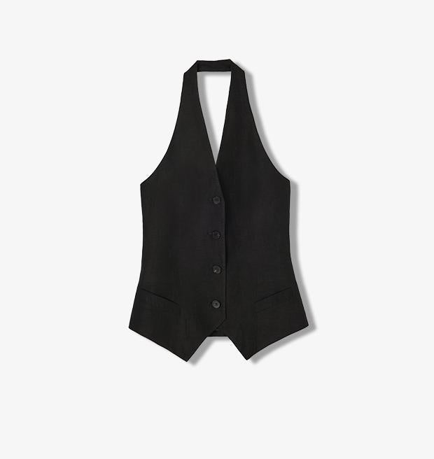 Classic old money style cool feeling silk linen halterneck sleeveless short vest women's top - variant_title