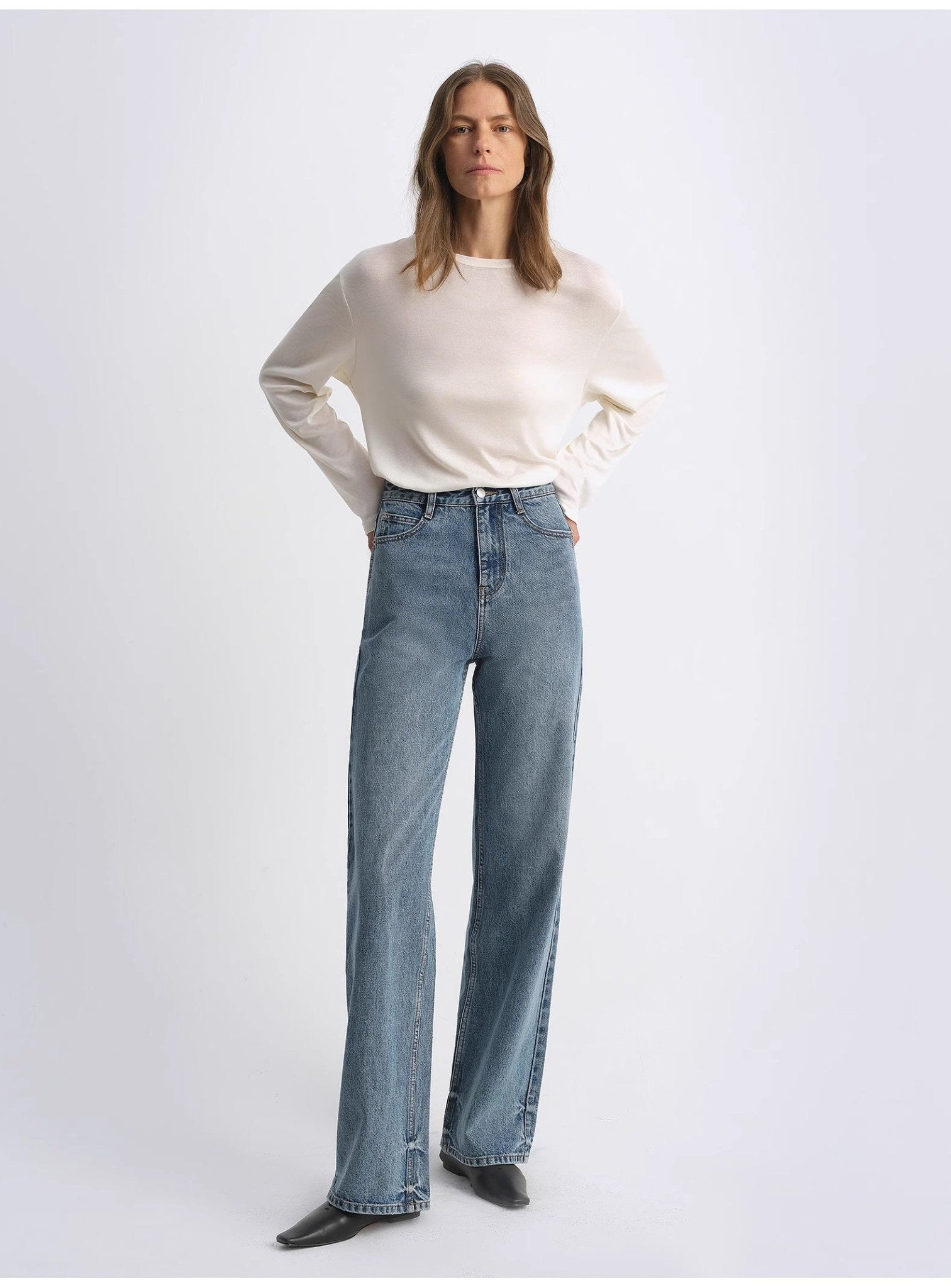 Classic retro old money style, craft washed organic cotton, retro straight slim jeans - variant_title