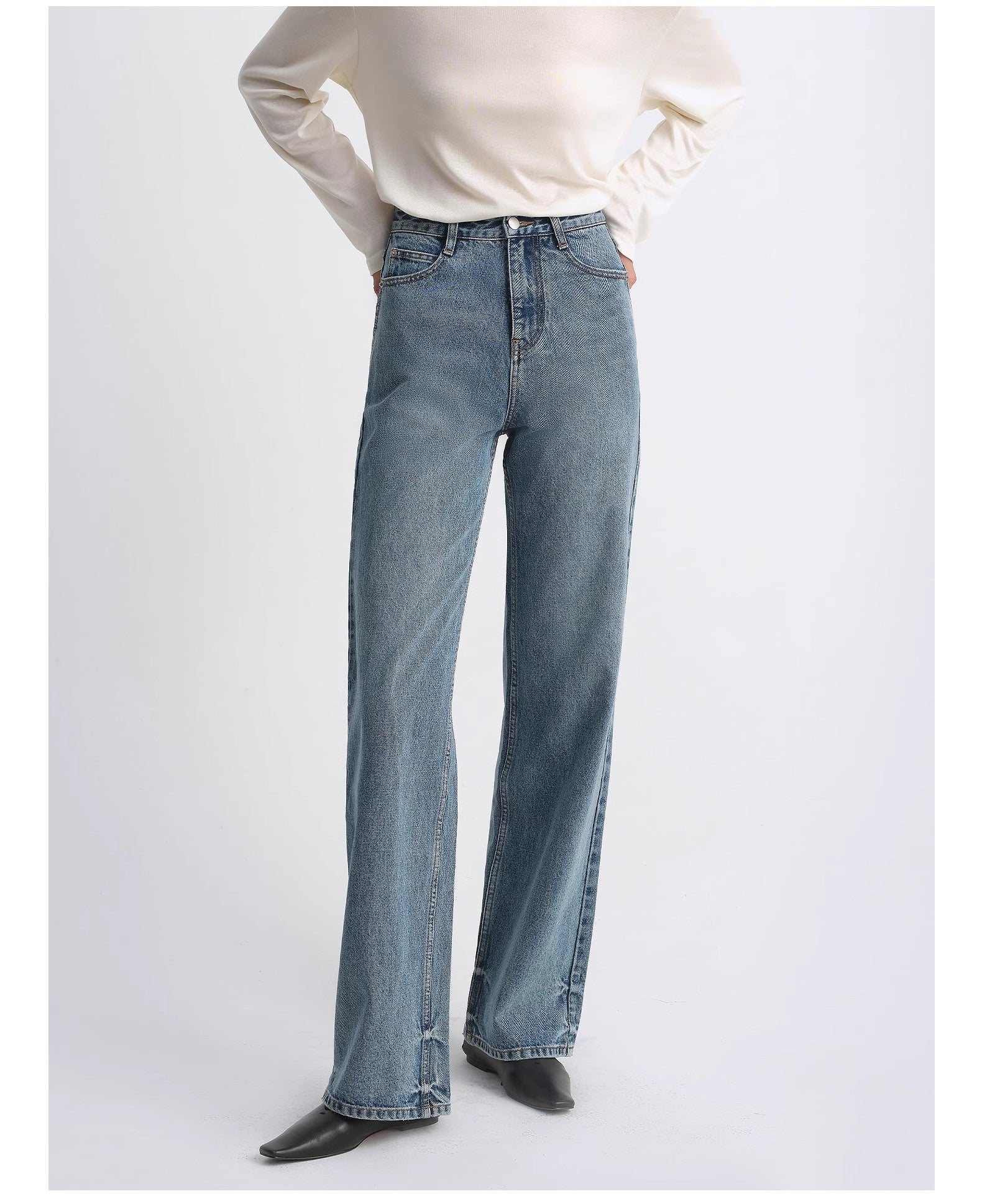 Classic retro old money style, craft washed organic cotton, retro straight slim jeans - variant_title
