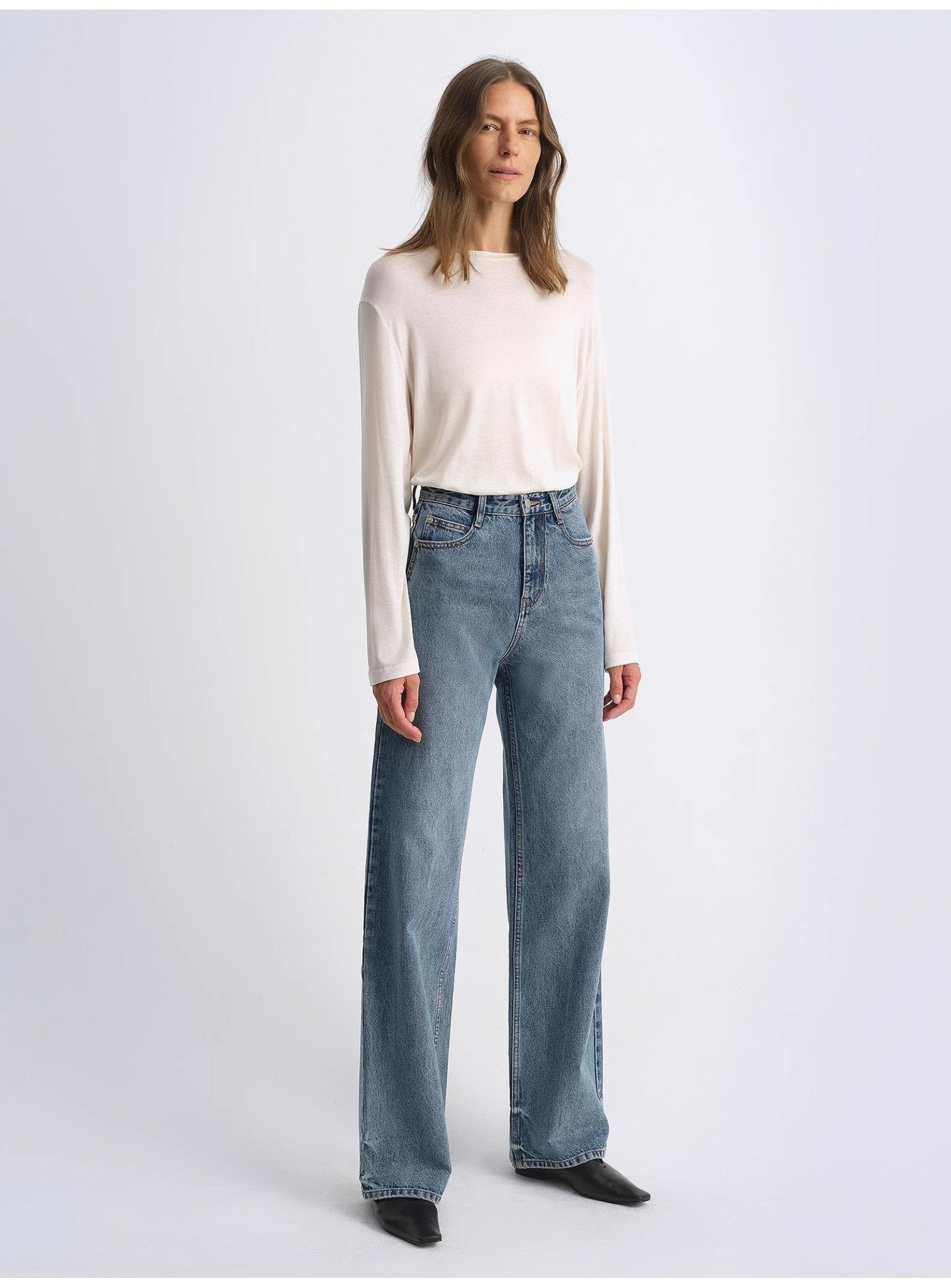 Classic retro old money style, craft washed organic cotton, retro straight slim jeans - variant_title
