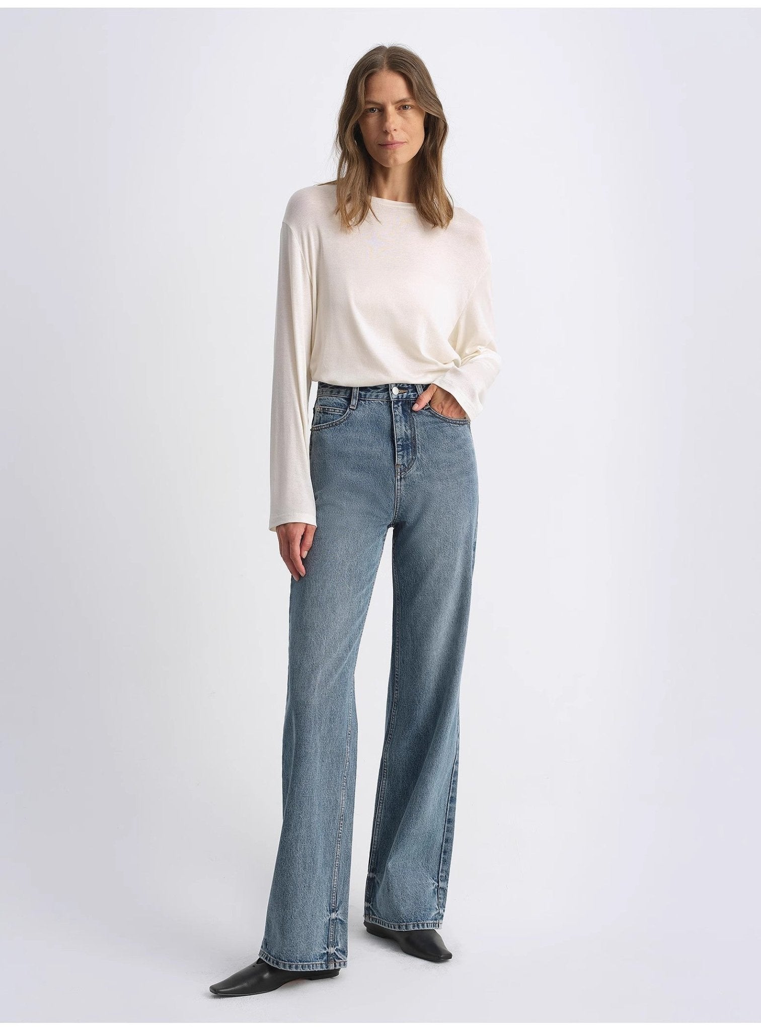 Classic retro old money style, craft washed organic cotton, retro straight slim jeans - variant_title