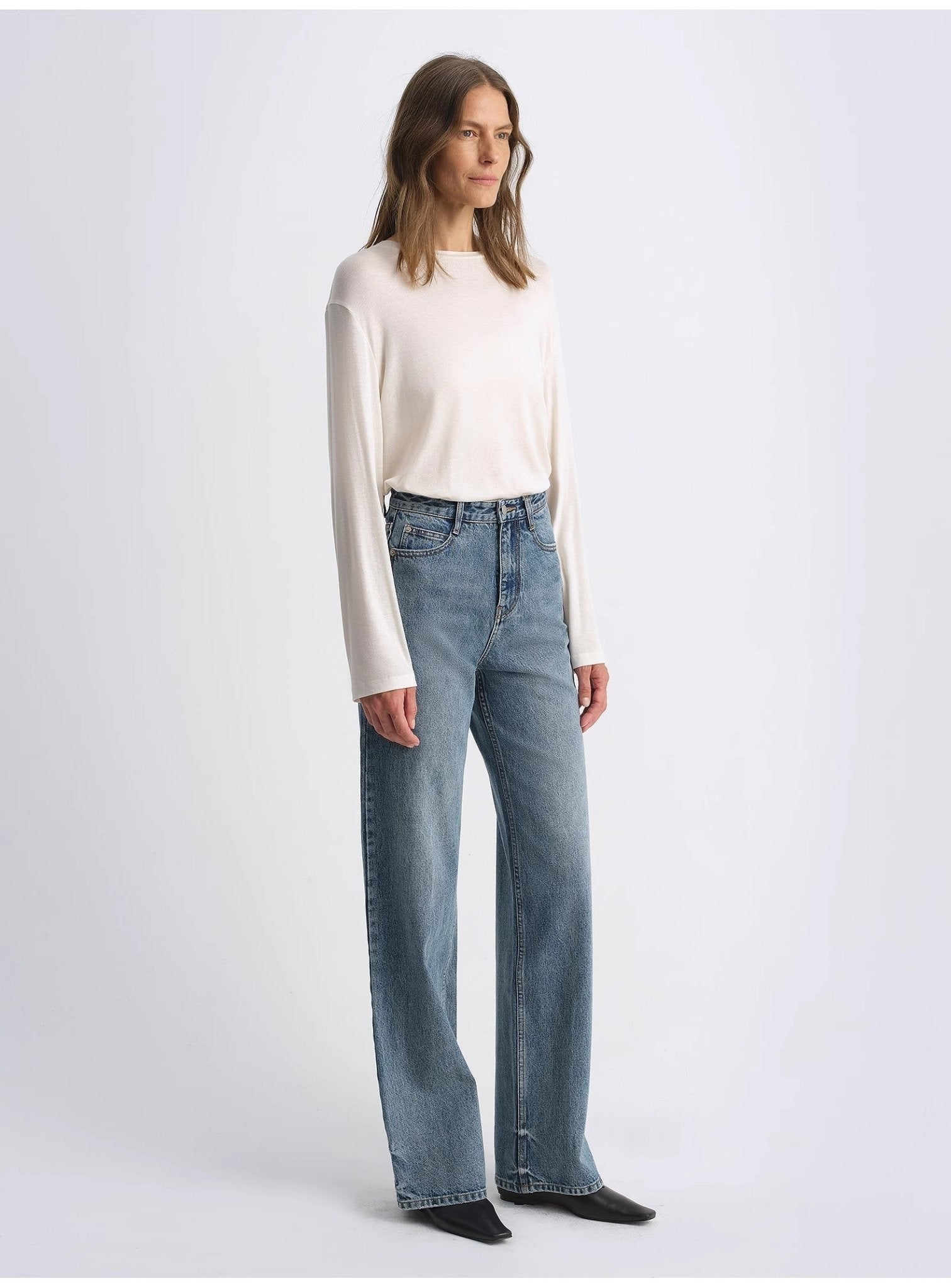 Classic retro old money style, craft washed organic cotton, retro straight slim jeans - variant_title