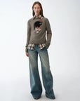 "Climber" leather - coated distressed straight low - rise cotton denim trousers for spring - variant_title