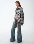 "Climber" leather - coated distressed straight low - rise cotton denim trousers for spring - variant_title