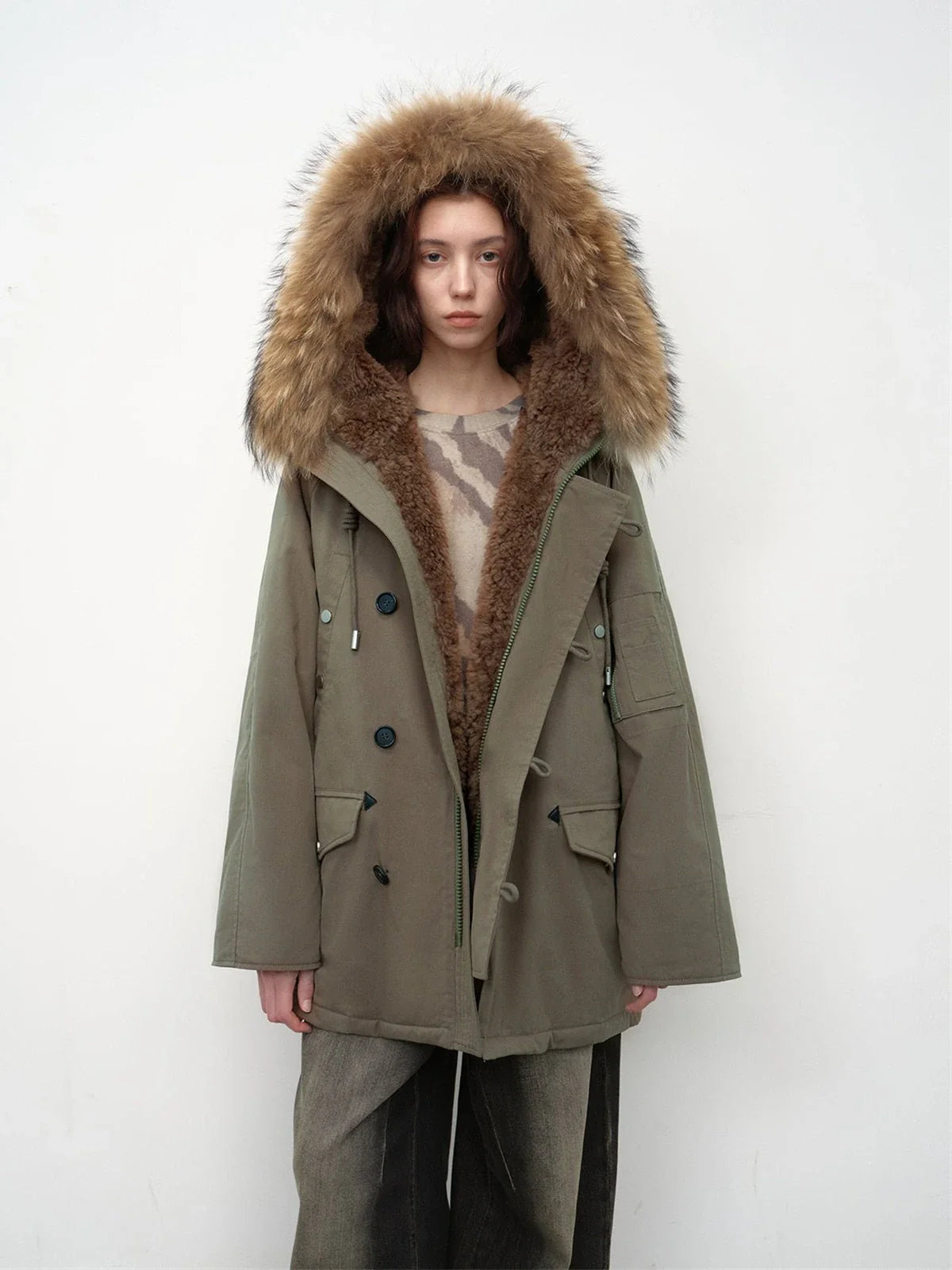 Fireladyfur Coastal Highway II gray bean green parka full outfit view