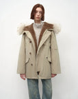 Fireladyfur Coastal Highway II light khaki shearling lined down parka front view