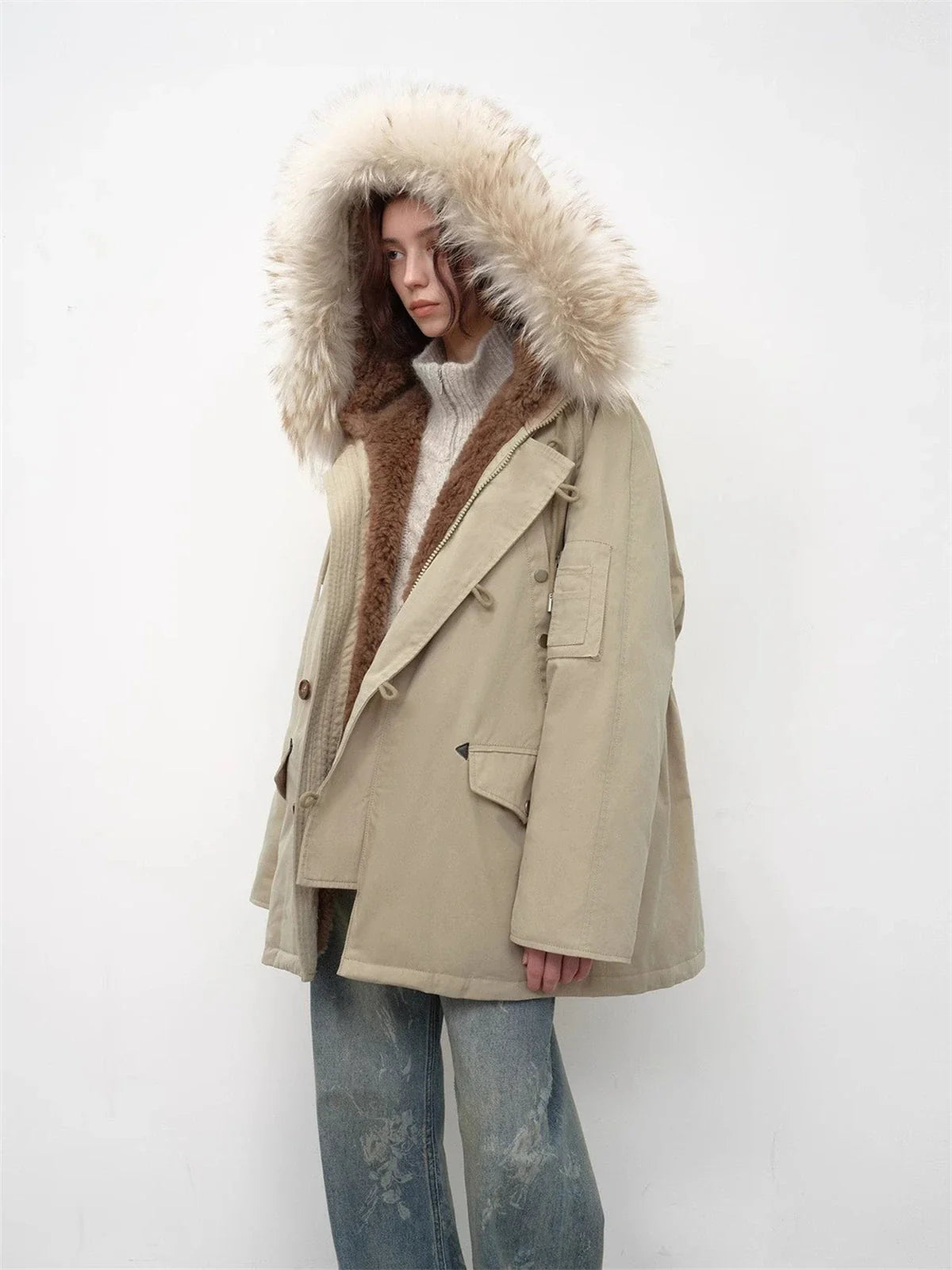 Fireladyfur Coastal Highway II light khaki parka full outfit view