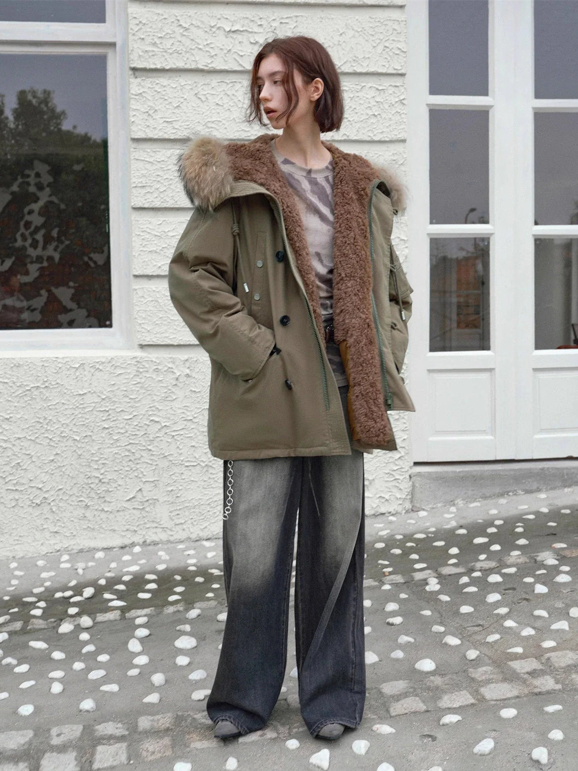 Fireladyfur Coastal Highway II shearling lined down parka hood styling