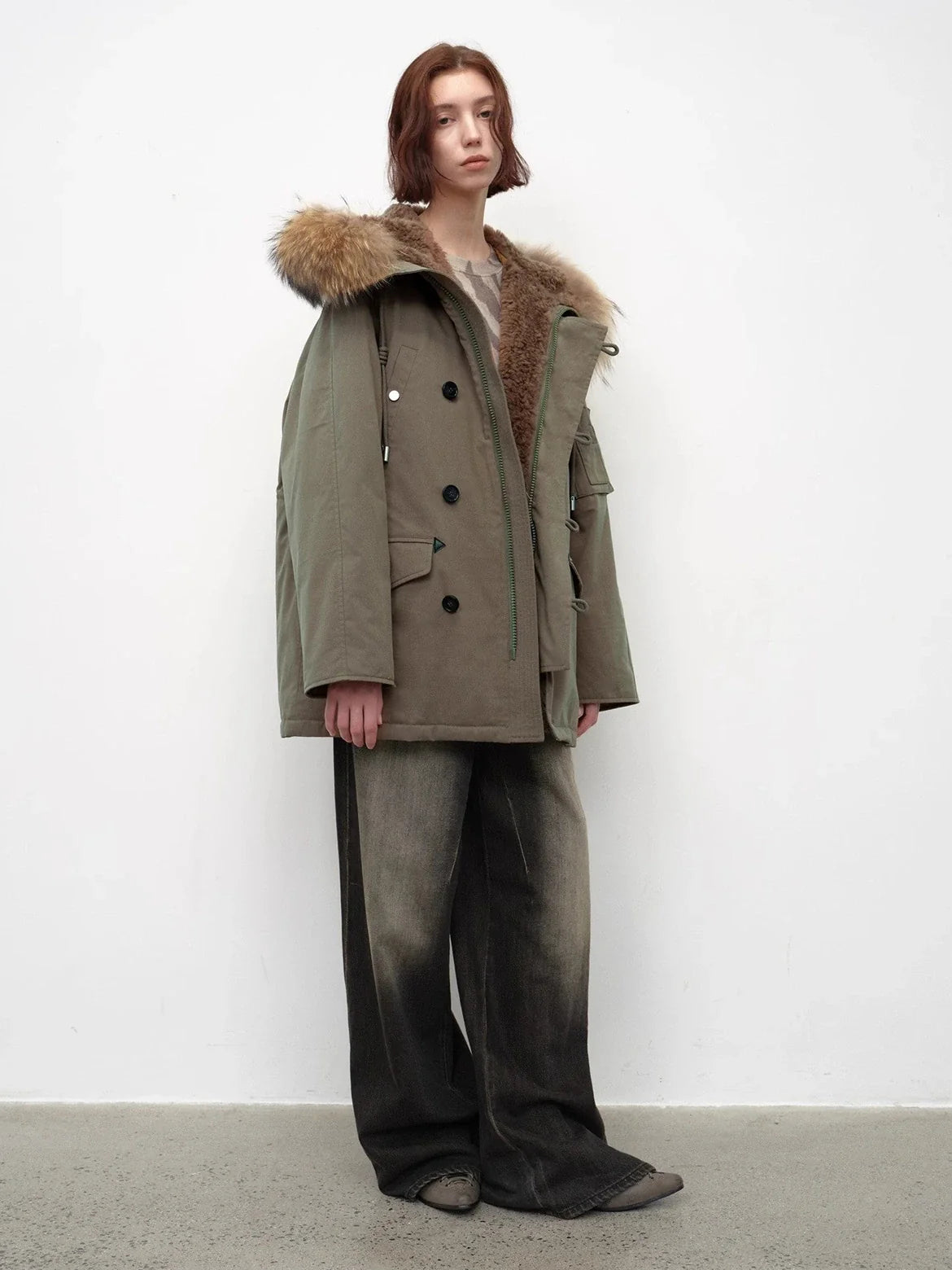 Fireladyfur Coastal Highway II shearling lined down parka back outfit view