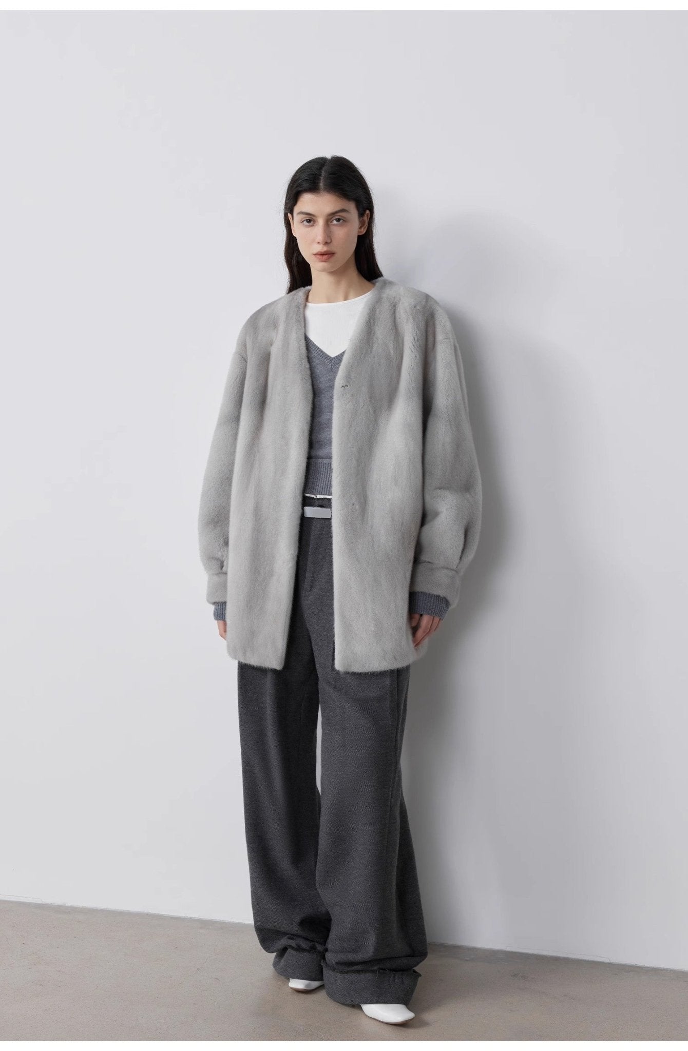 "Commuting Rules" Worsted Wool Blend Waistless Raw Edge Wide Leg Pants Slimming Scimitar Casual Pants - variant_title