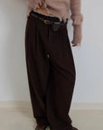 "Commuting Rules" Worsted Wool Blend Waistless Raw Edge Wide Leg Pants Slimming Scimitar Casual Pants - variant_title