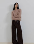"Commuting Rules" Worsted Wool Blend Waistless Raw Edge Wide Leg Pants Slimming Scimitar Casual Pants - variant_title
