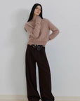 "Commuting Rules" Worsted Wool Blend Waistless Raw Edge Wide Leg Pants Slimming Scimitar Casual Pants - variant_title