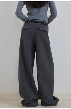 "Commuting Rules" Worsted Wool Blend Waistless Raw Edge Wide Leg Pants Slimming Scimitar Casual Pants - variant_title