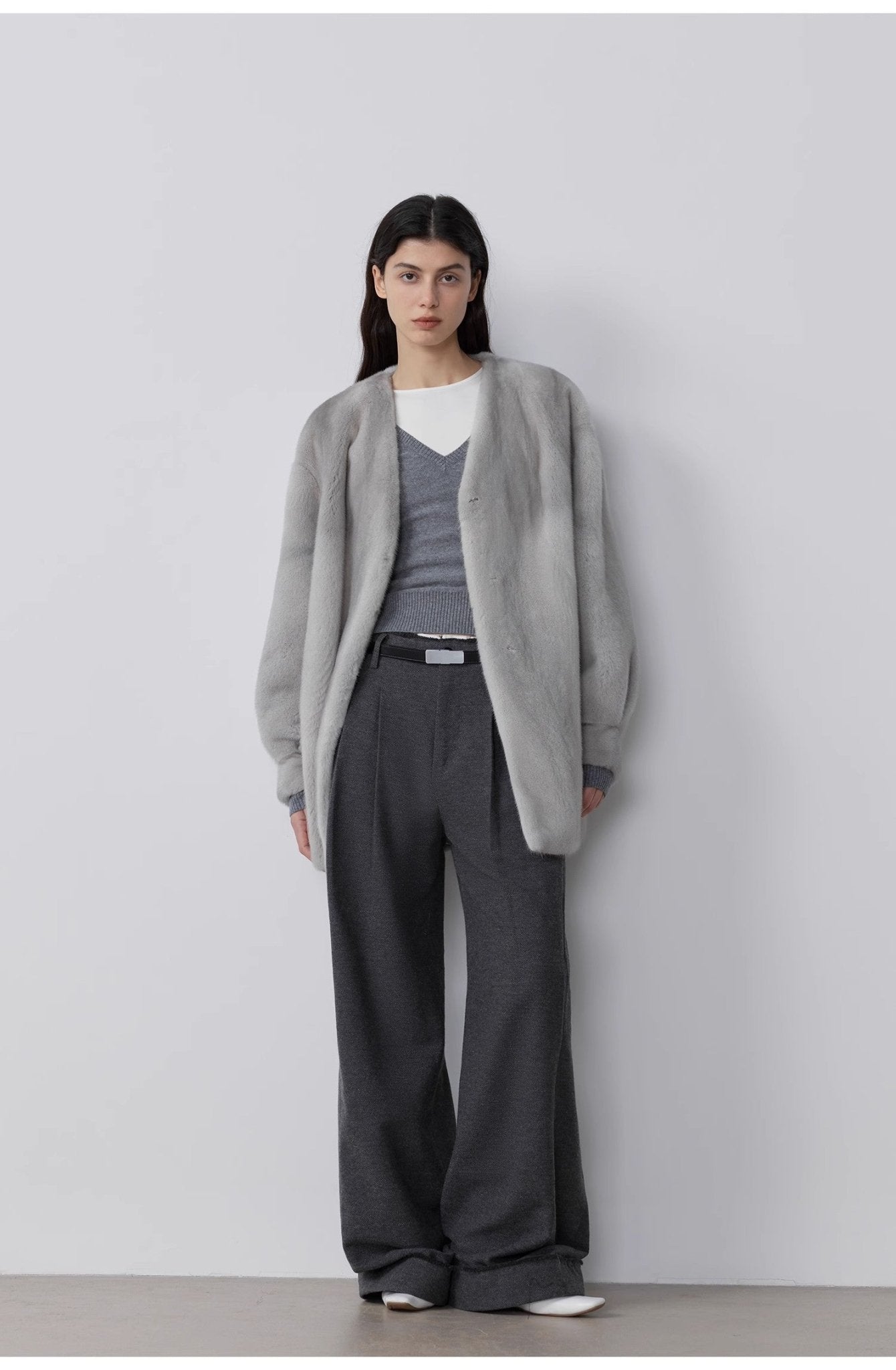 "Commuting Rules" Worsted Wool Blend Waistless Raw Edge Wide Leg Pants Slimming Scimitar Casual Pants - variant_title