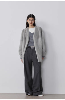 "Commuting Rules" Worsted Wool Blend Waistless Raw Edge Wide Leg Pants Slimming Scimitar Casual Pants - variant_title