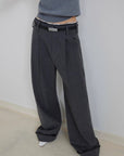 "Commuting Rules" Worsted Wool Blend Waistless Raw Edge Wide Leg Pants Slimming Scimitar Casual Pants - variant_title