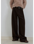 "Commuting Rules" Worsted Wool Blend Waistless Raw Edge Wide Leg Pants Slimming Scimitar Casual Pants - variant_title