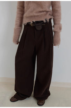 "Commuting Rules" Worsted Wool Blend Waistless Raw Edge Wide Leg Pants Slimming Scimitar Casual Pants - variant_title