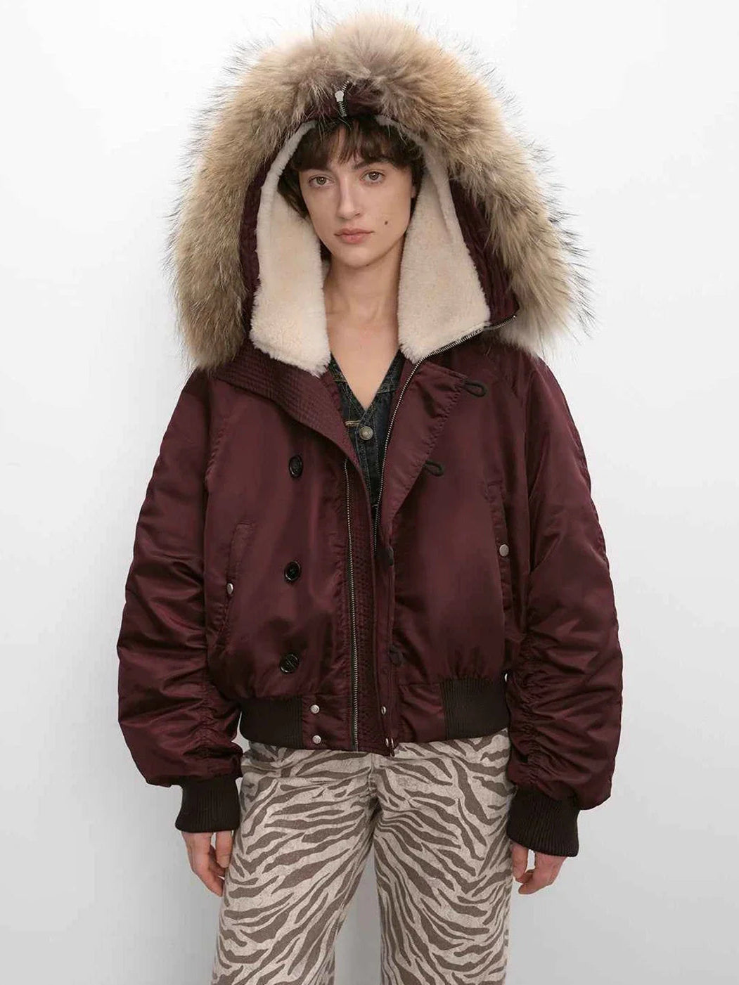 Fireladyfur Cool and Sharp purple tang short hooded jacket product cutout