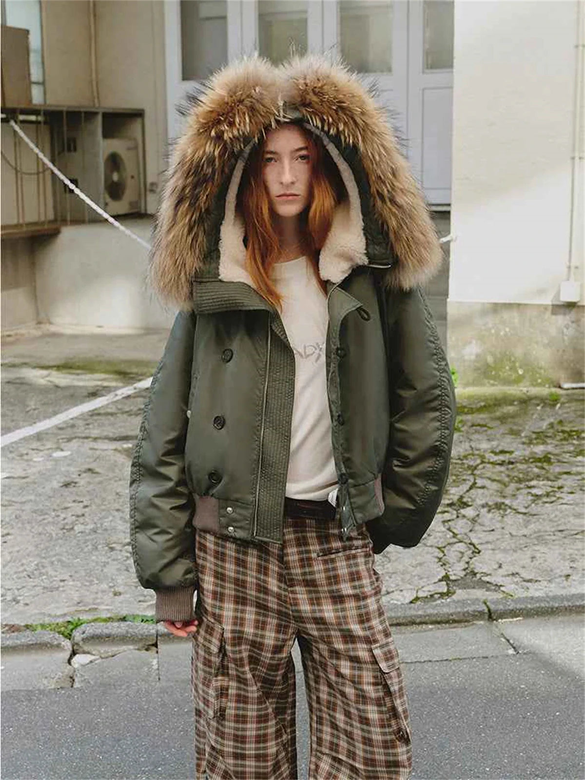 Fireladyfur Cool and Sharp raccoon fur hood jacket side view