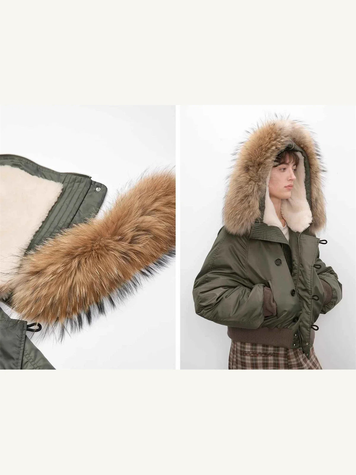 Fireladyfur Cool and Sharp short hooded jacket material closeup