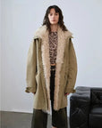 Firelady Fur Cool Denim Fabric khaki down parka with shearling collar front view