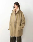 Firelady Fur Cool Denim Fabric khaki hooded down parka front view