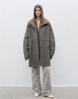 Firelady Fur Cool Denim Fabric grayish green hooded goose down parka