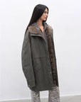 Firelady Fur Cool Denim Fabric grayish green down parka side view