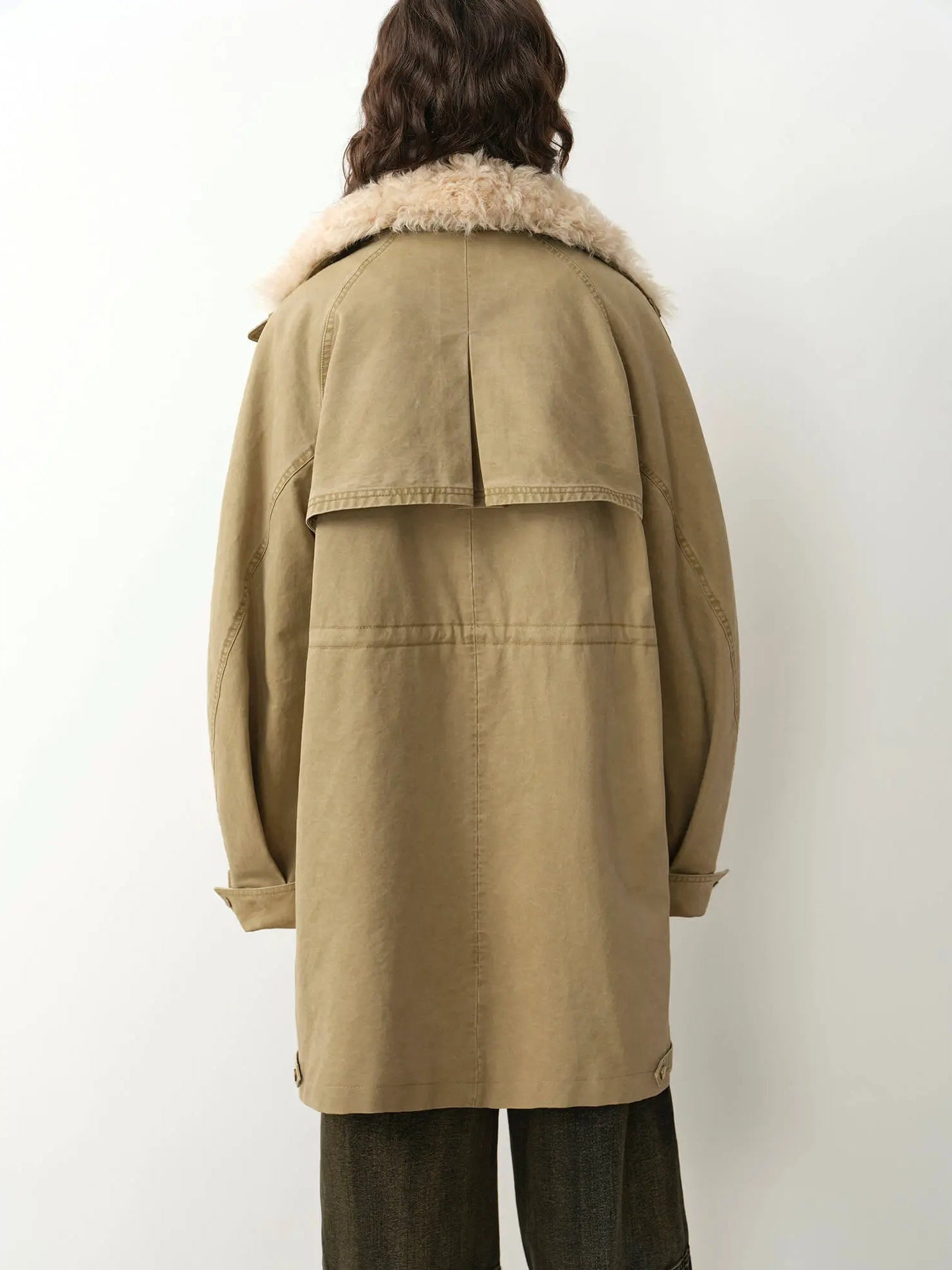 Firelady Fur Cool Denim Fabric khaki workwear down parka back view