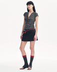 Cotton and Linen Blend Sequined Henley Neck Short Sleeve T-Shirt"Minimalist Light Gap" - variant_title